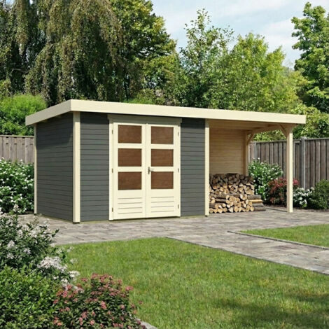 Abri Jardin Bois Massif 6.55m² Appentis 280cm Paroi Arrière Gris Karibu Askola 4