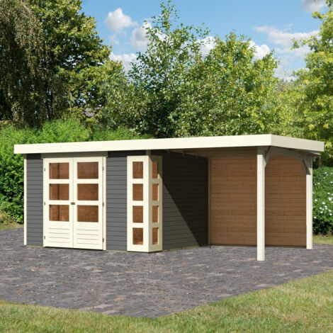 Abri Jardin Bois Massif Gris Terre 7,43m² Appentis 240cm Karibu Kerko 5