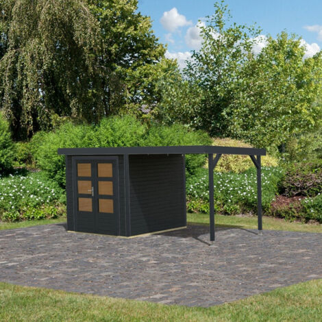 Abri Jardin Bois-Metal 4,45m² Appentis 235cm Karibu Gris Anthracite
