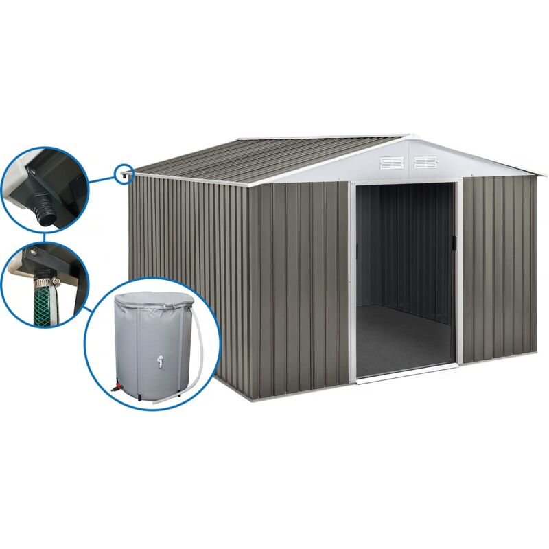 Habitat Et Jardin - Abri jardin métal 'Dallas' - 15,16 m² avec gouttière et récupérateur d'eau - Taupe