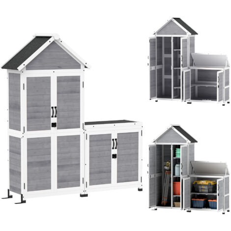 Abri jardin placard rangement étagères réglables portes verrouillables étanche bois épicéa gris clair