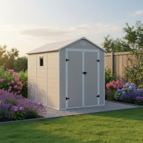Abri Jardin Résine Beige 5.32m2 Kit Ancrage Inclus Jôbu