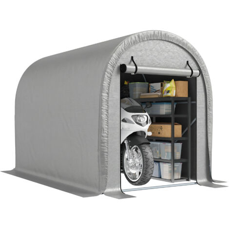 Abri jardin tente stockage acier galvanisé 160g/m² PE anti-UV moto tondeuse 159x240x185 cm gris clair