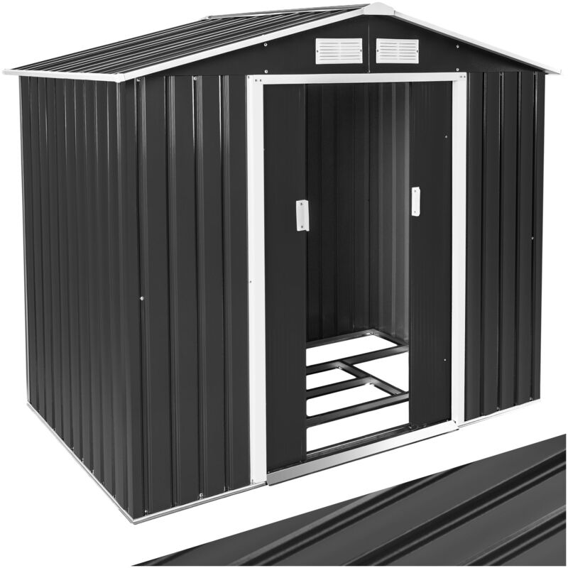TecTake Abri de jardin m&eacute;tal 2,7 m&sup2; toiture 2 pans - gris/blanc