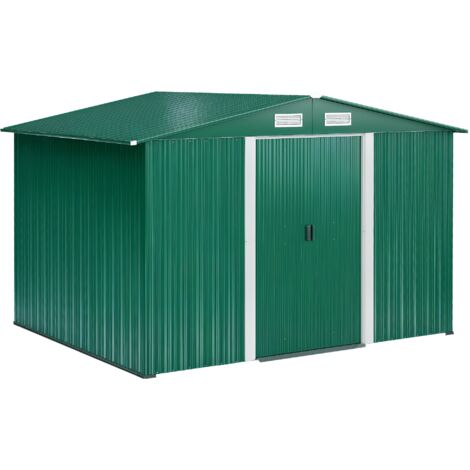 Abri métal 258x206x178 cm 5,3 m² portes coulissantes aérations rangement outils, vert