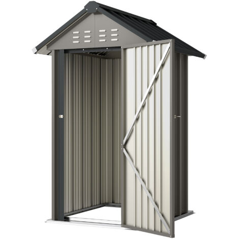 Abri métallique 1,17 m², cabanon de jardin avec toit à deux pentes, aération, serrure et gants, 122 x 121 x 192 cm