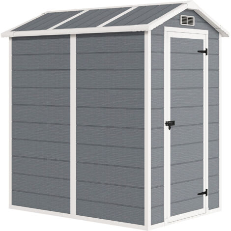 Abri outils jardin finition effet bois rayé sol 2,1 m² porte serrure toit pente, 131x186x198 cm, gris