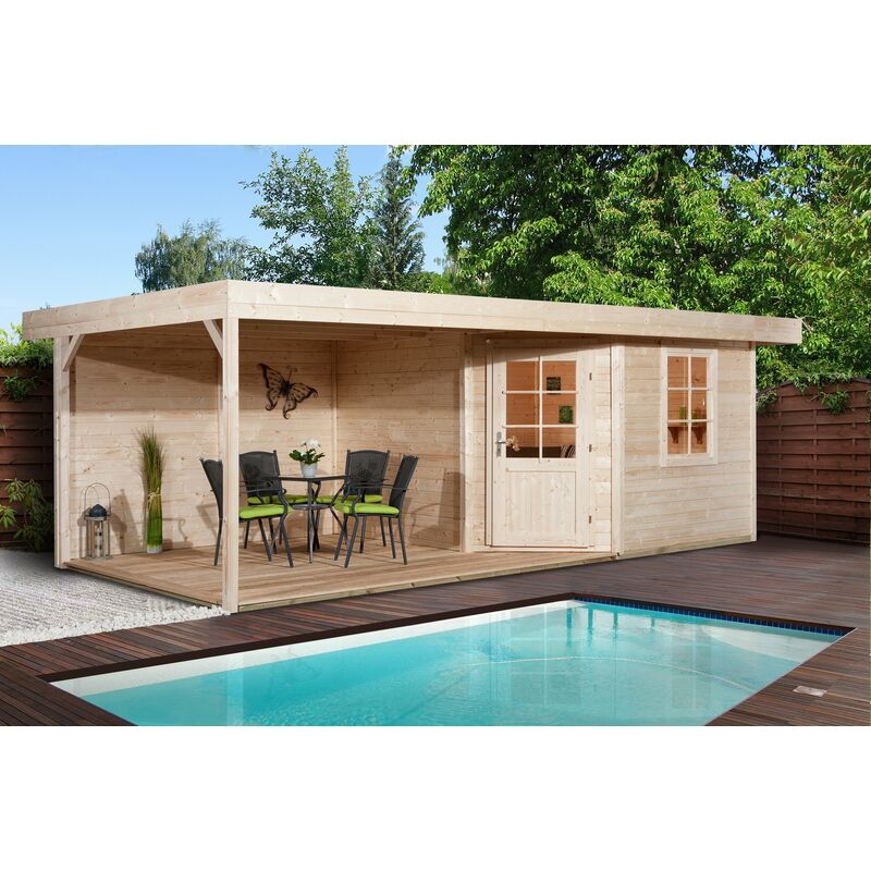 Abri pentagonal design 5,38 m² avec auvent de 7m² - Weka