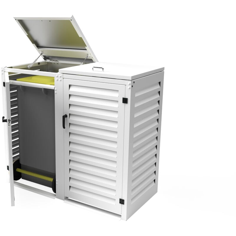 Cache Poubelle Double en Aluminium thermolaqué - 2x120 Litres - Blanc