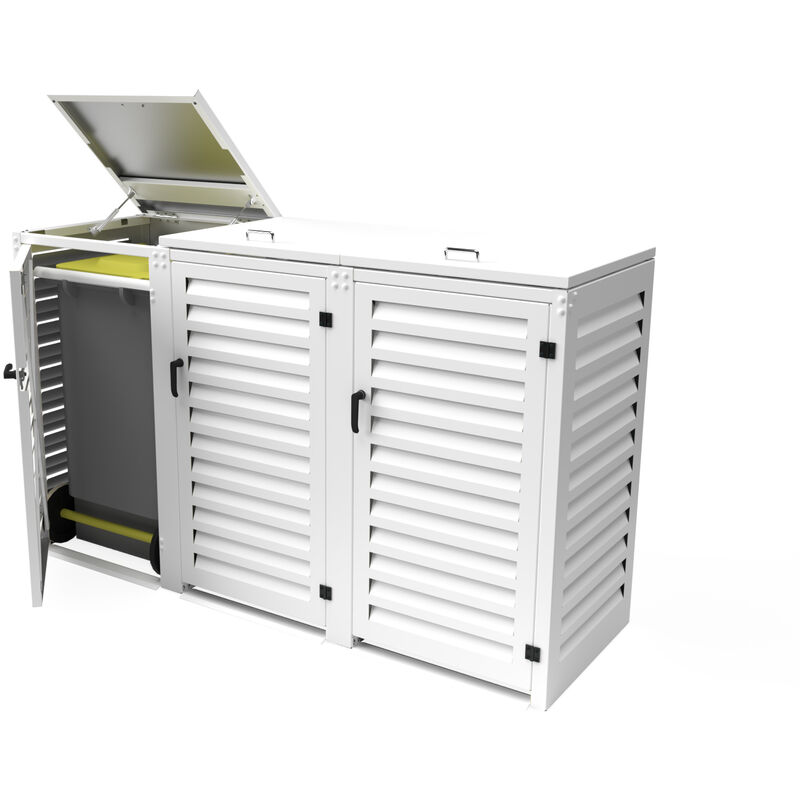 Abri poubelle Triple en Aluminium thermolaqué 3x120 Litres - Blanc - Blanc