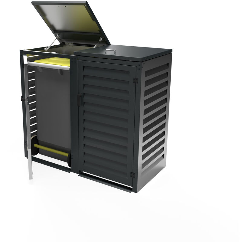 Cache Poubelle Double en Aluminium thermolaqué 2x360 Litres - Gris anthracite