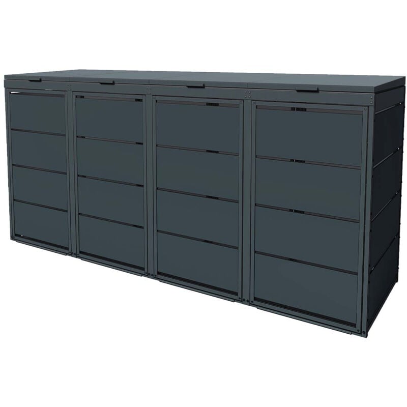 Cache poubelle extérieur quadruple en acier galvanisé - abri poubelle pour 4 conteneurs 240 Litres - Anthracite RAL7016