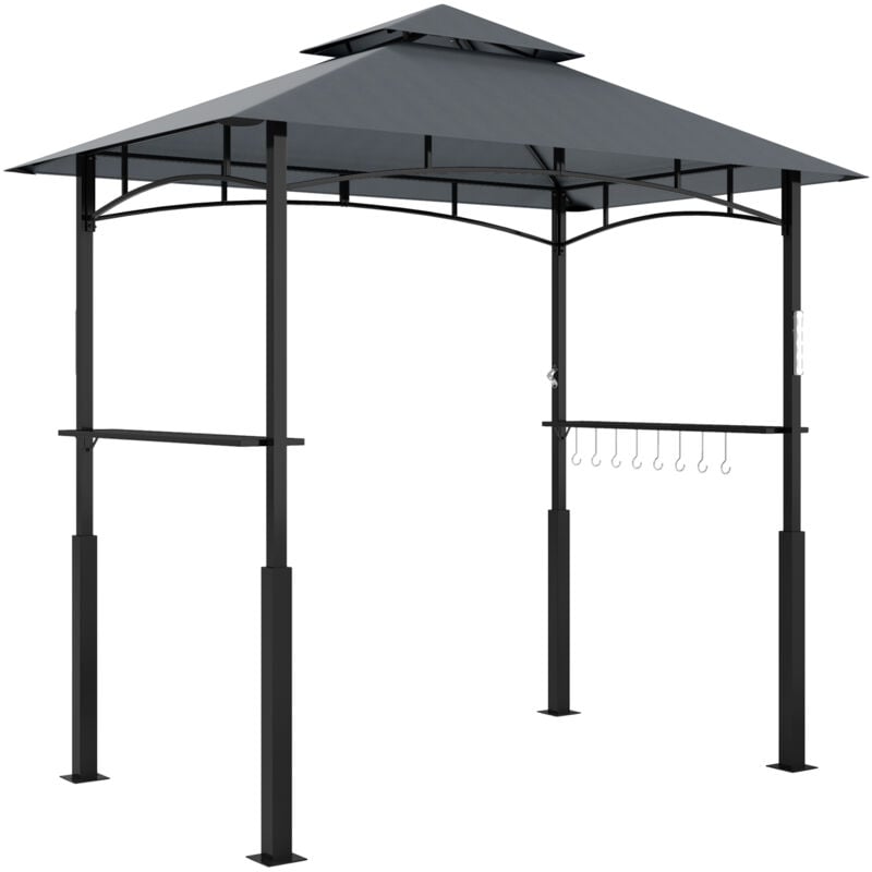 Abri pour barbecue - 2 étagères, 8 crochets, lumière led, décapsuleur - métal noir tissu gris
