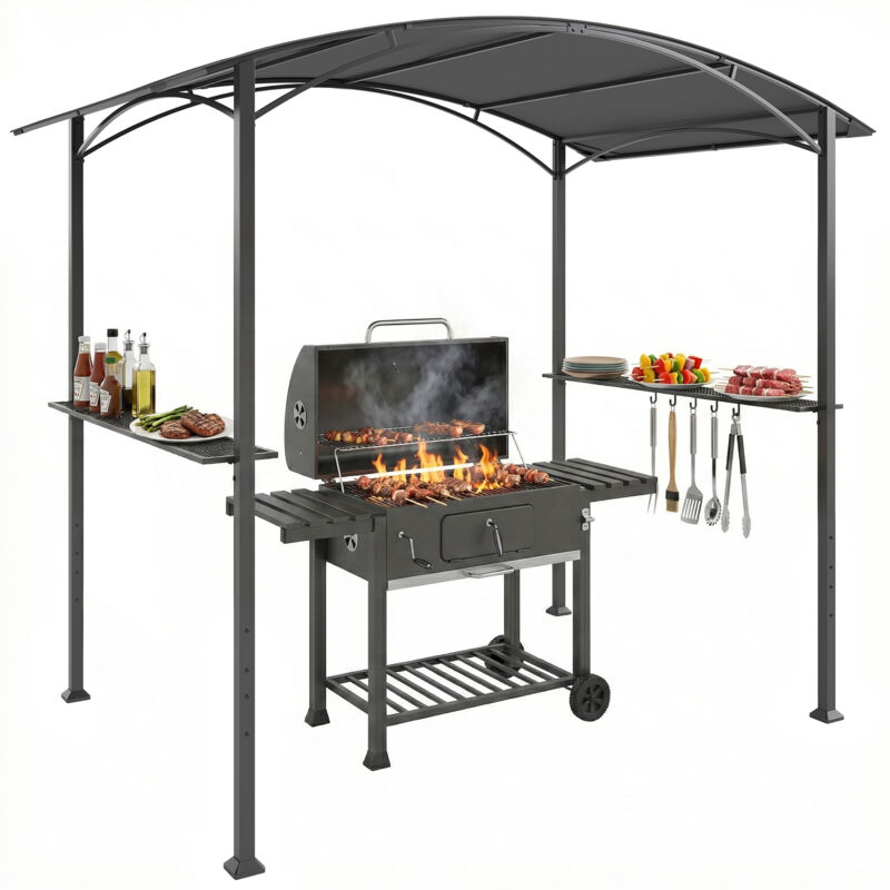 Abri pour Barbecue - Outsunny - 245 x 152 x 218 cm - en Acier - avec Étagères Latérales et Crochets - gris foncé