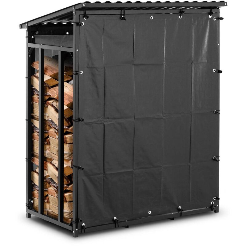 Abri pour bois de chauffage avec bâche et toit 2,2 m³ 600 kg acier/plastique noir