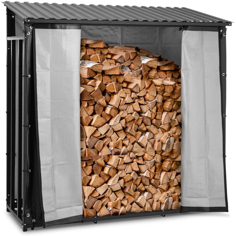 Hillvert - Abri pour bois de chauffage avec bâche et toit 3 m³ 800 kg acier/plastique noir