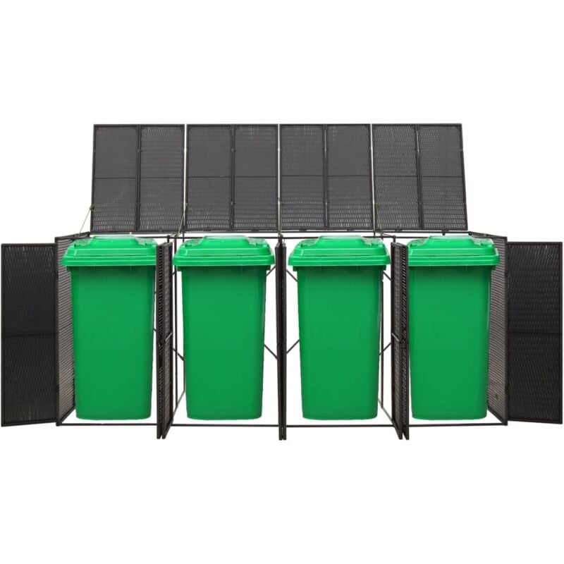 Abri pour poubelle quadruple Noir 274x80x117 cm Résine tressée