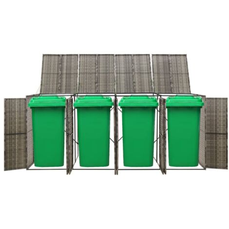 Abri pour poubelle quadruple Gris 274x80x117 cm Résine tressée CFW58045