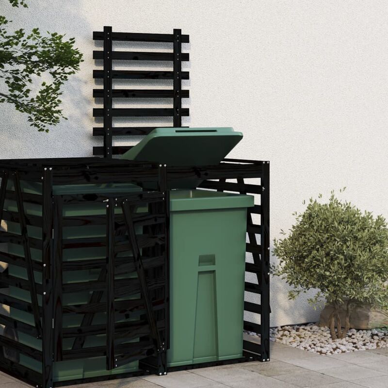 Extension d'abri de poubelle sur roulettes noir bois massif pin