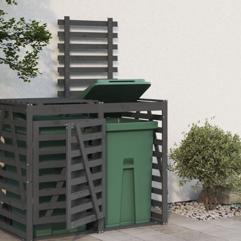 Vidaxl - Extension d'abri de poubelle sur roulettes gris bois massif pin
