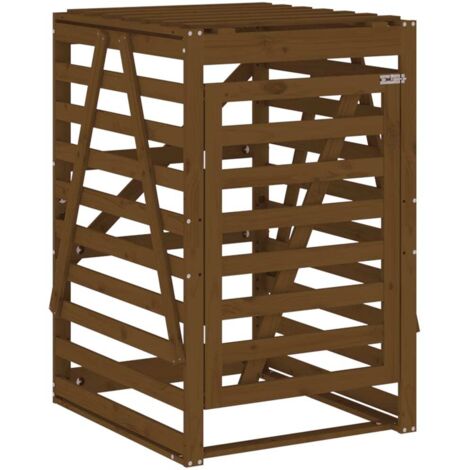 Abri pour poubelle sur roulettes marron miel bois massif de pin CFW85031