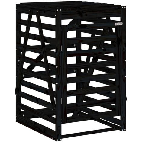 Abri pour poubelle sur roulettes noir bois massif de pin CFW85303