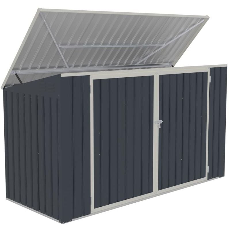 Vente-unique - Abri pour poubelle triple en acier galvanisé gris anthracite - L237 x P101 x H131 cm - ilario