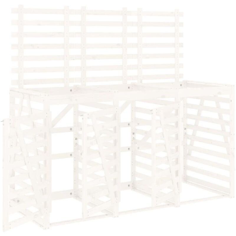 Abri pour poubelle triple sur roulettes blanc bois pin