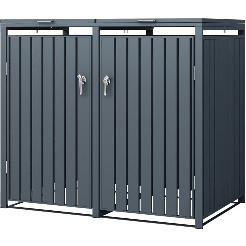 Ml-design - Box pour 2 Poubelles, 240L, 132x80x116,3 cm, en Acier, Anthracite, Résistant aux Intempéries, Habillage de Poubelle avec Couvercle