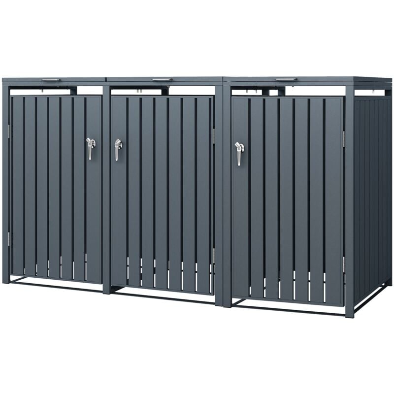 Ml-design - Box pour 3 Poubelles, 240L, 200x80x116,3 cm, en Acier, Anthracite, Résistant aux Intempéries, Habillage de Poubelle avec Couvercle