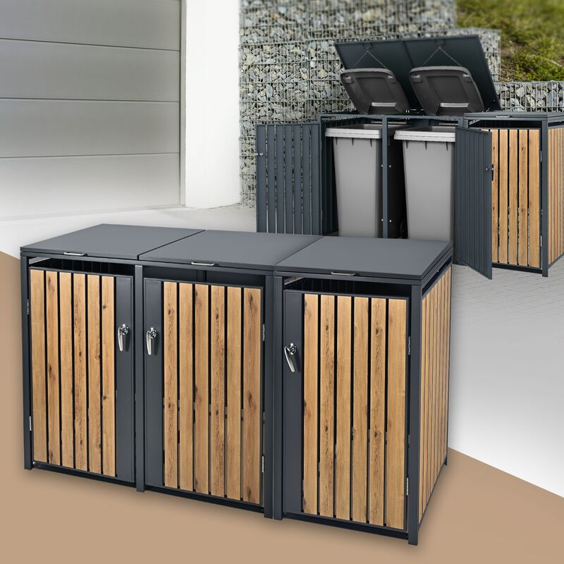 Abri pour poubelles habillage pour 3 poubelles boîte rangement extérieur 240 l