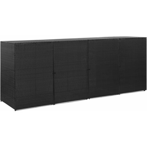 Abri pour quatre poubelles Noir 305x78x120 cm Résine tressée