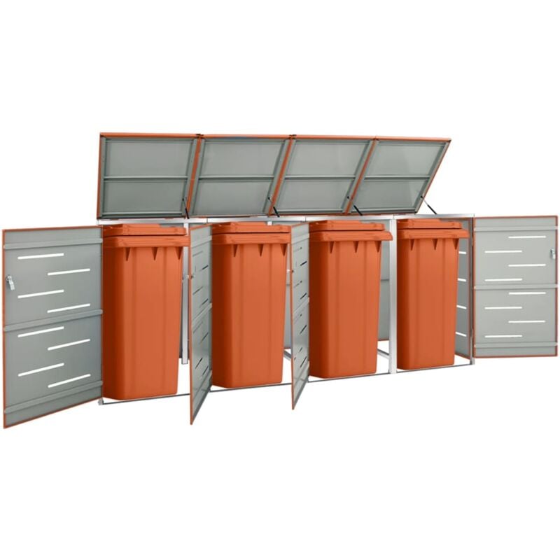 Abri pour quatre poubelles 276,5x77,5x112,5 cm Inox - The Living Store - Orange