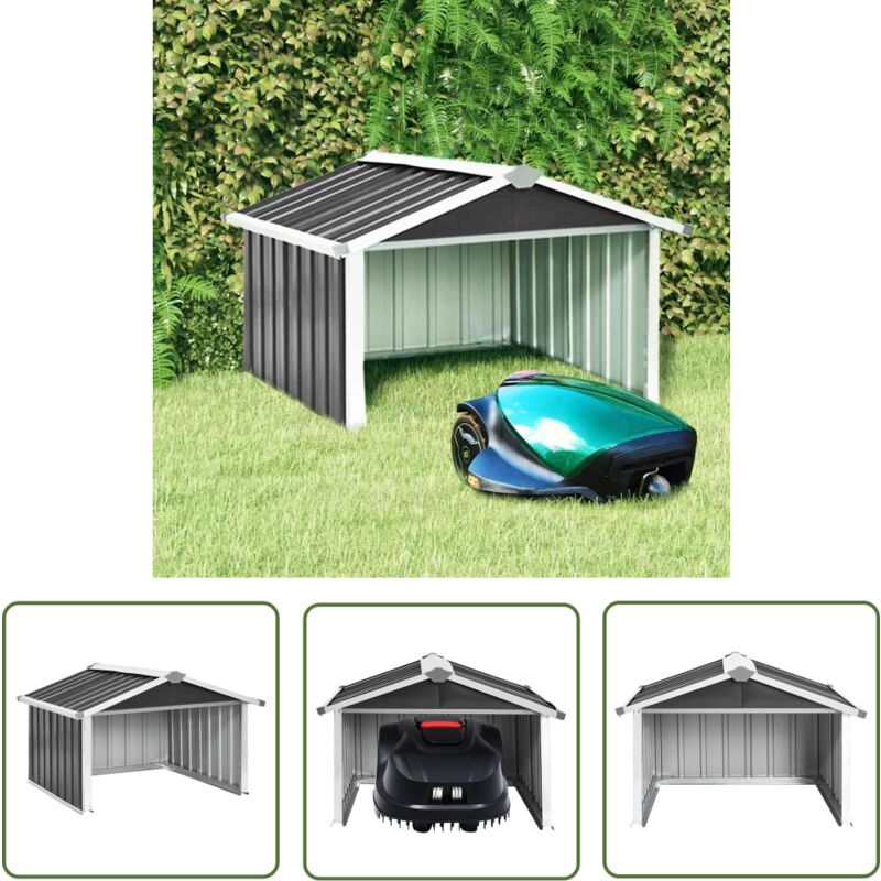 The Living Store Abri pour robot de jardin 92x97x63cm Acier galvanisé Anthracite - Abri Robot Tondeuse - Abri Jardin - Abri Tondeuse Automatique