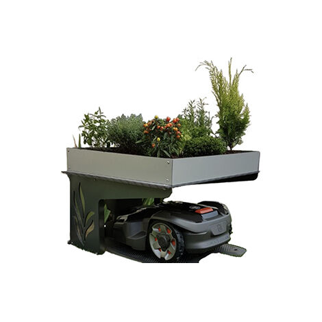 Abri Pour Tondeuse Robot Protect Life Avec Couverture Végétalisable. Base Et Pieds Intérieurs Inox Et Matériaux Composites Recou