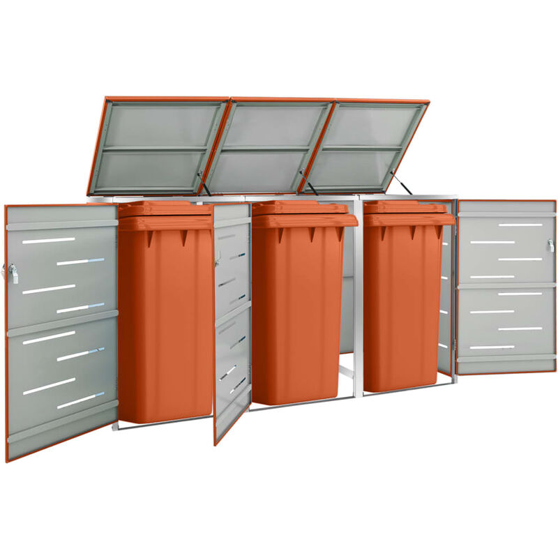 Abri pour trois poubelles 207x77,5x115 cm Inox