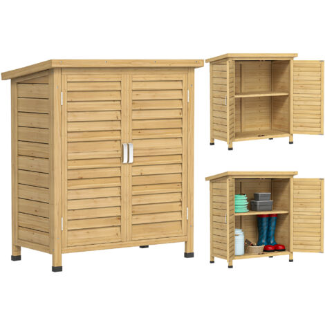 Abri rangement bois jardin 87x46,5x96,5 cm, 2 étagères intérieures, 2 portes ventilation, toit pente, extérieur naturel
