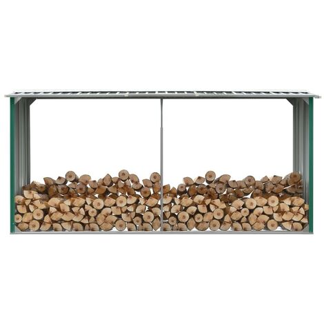Abri Stockage Bûches Extérieur Vert 330x92x153 . Idéal rangement bois de chauffage