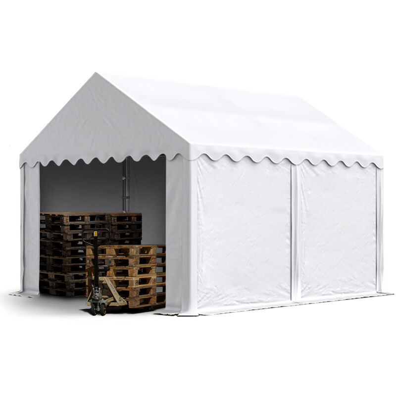 Tente de stockage 3x4 m bâches en pvc 750 n blanc imperméable avec cadre de sol - blanc - Intent24
