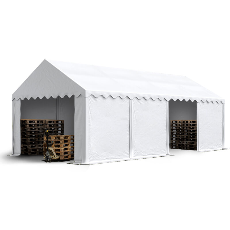 Intent24 - Tente de stockage 4x8 m bâches en pvc 750 n blanc imperméable avec cadre de sol - blanc