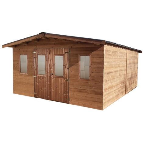 Abri thermabri madriers 28 mm sans plancher bois thermo chauffé double pente, bac acier - Habrita - tha4050.02t
