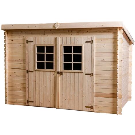 Abri toit 1 pente Habrita CH3019.02NJ bois massif 20mm surface 5,52m2 double porte sans plancher fourni avec joint d'étanchéité