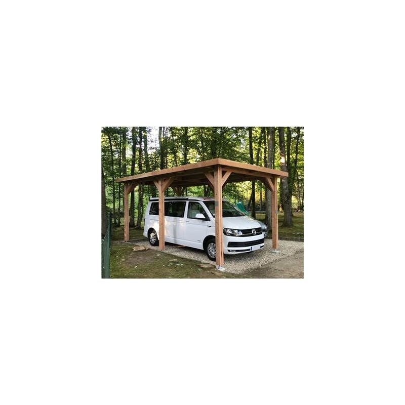 Abri Toit Plat, 300cmx450cm, Bois douglas Français, Carport, Auvent, Abri voiture