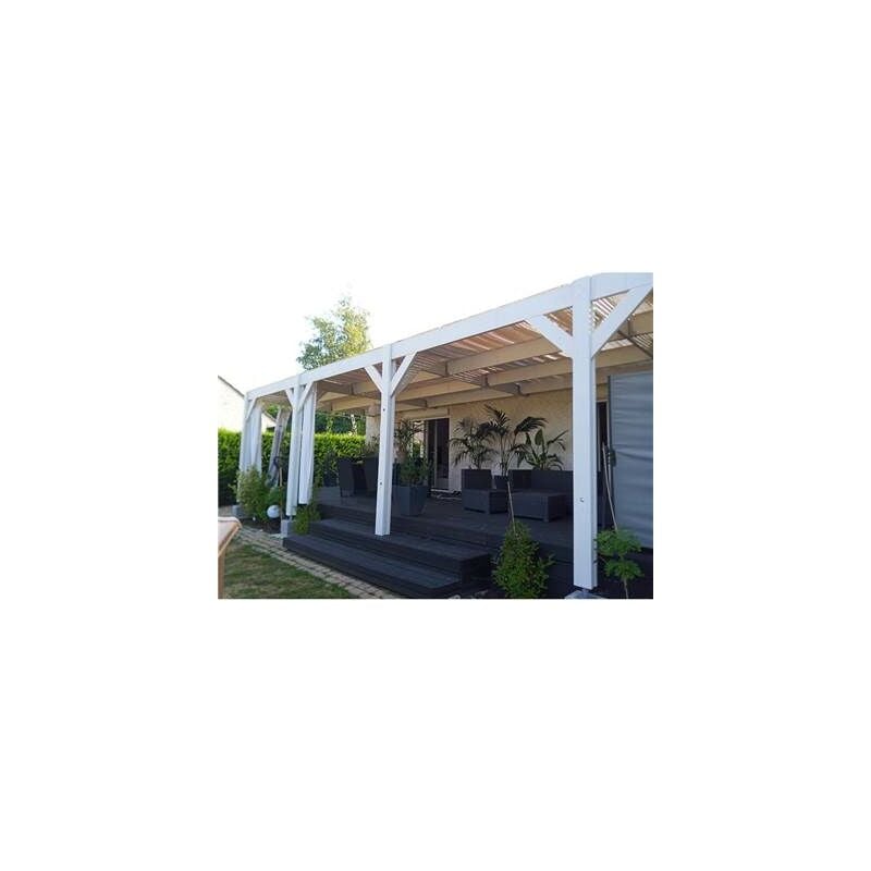 Abri Toit Plat Adossé, 350cmx1250cm, Bois douglas Français, Carport, Auvent, Abri voiture