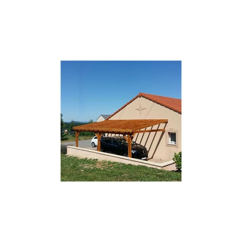 Abri Une Pente Adossé, 500cmx450cm, Bois douglas Français, Carport, Auvent, Abri voiture