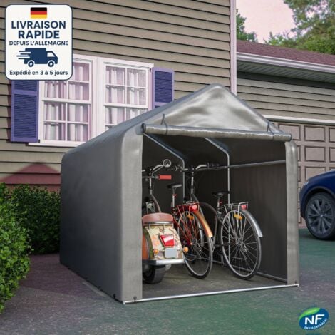 MODFU Abri voiture 160 x 220 x 165 cm, store banne avec porte enroulable pour jardin/extérieur, métal et PE imperméable, gris foncé