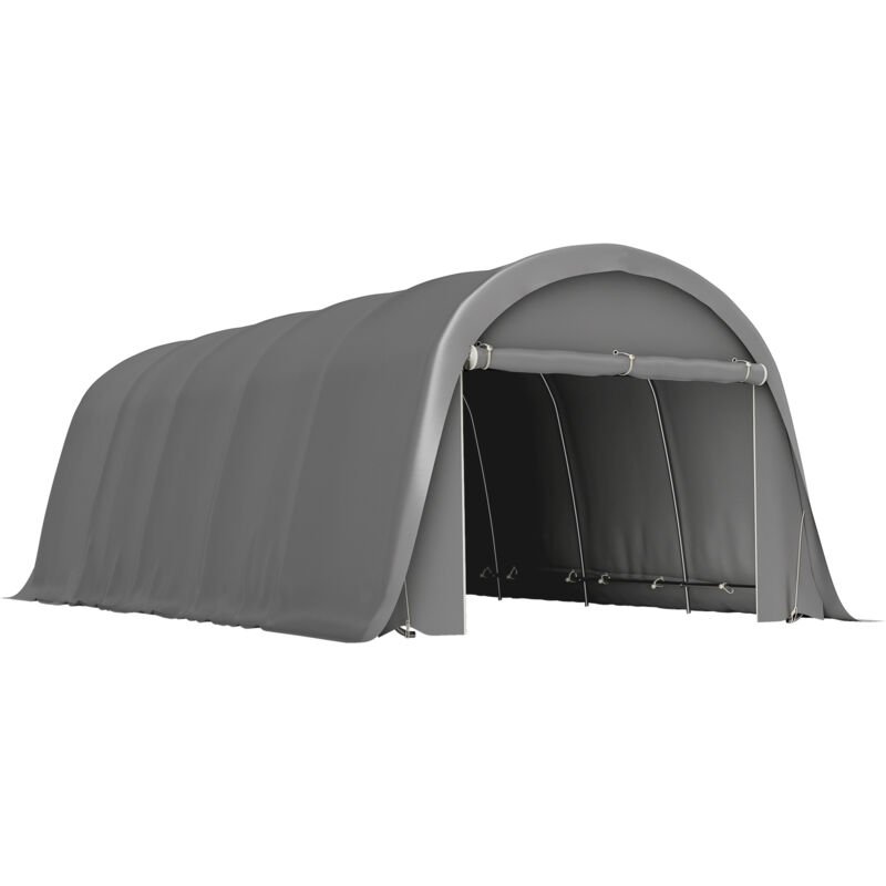 OUTSUNNY Carport Porte Roulante Pe Et Acier Galvanis&eacute; Gris Fonc&eacute;