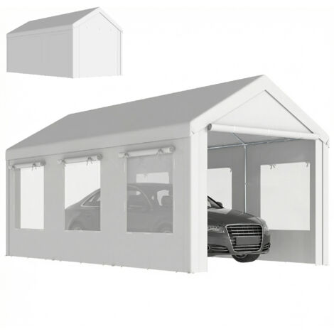 Abri voiture tente garage protection UV30+ hauteur ajustable 6 fenêtres moustiquaire 3x6m blanc