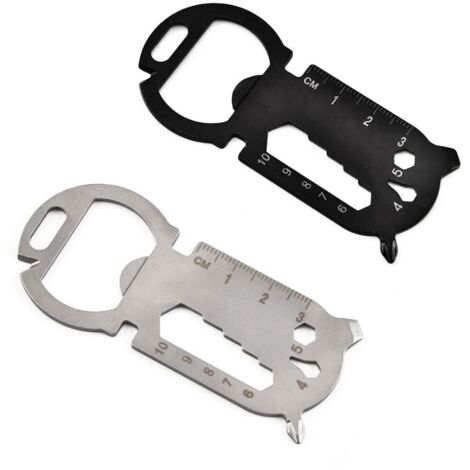 Abridor de botellas creativo multifuncional para exteriores de 2 piezas, tarjeta de herramientas EDC multifuncional, llave inglesa, cuchillo, destornillador, llave hexagonal, etc. (negro, plateado)