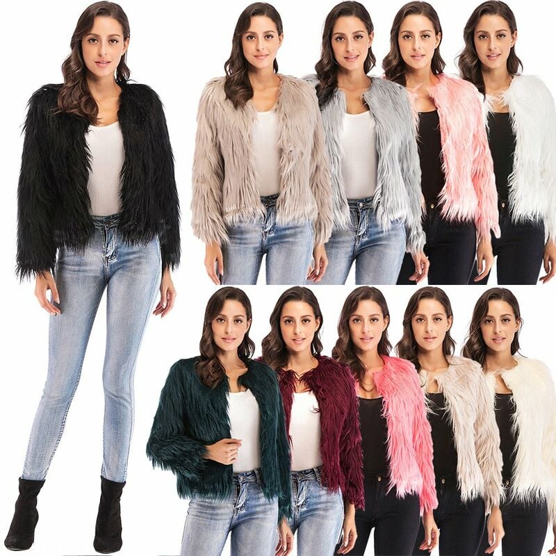 

Abrigo de invierno para mujer Color solido Manga larga Prendas de abrigo mullidas Chaqueta corta Abrigo calido peludo,Negro, XXL